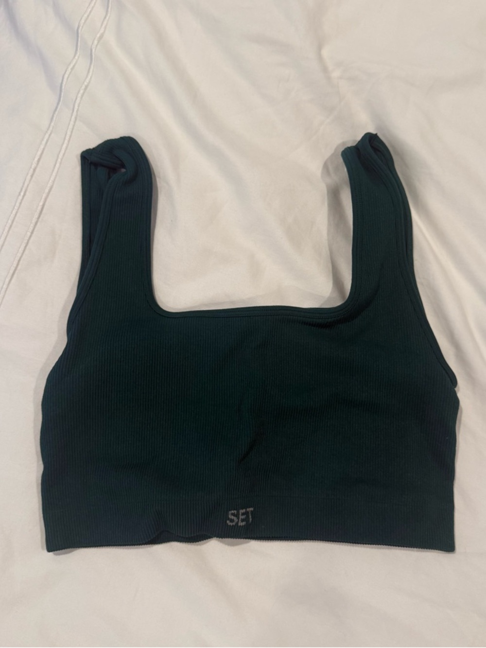 SET Active Ribbed Square-Neck Sports Bralette in Deep Teal